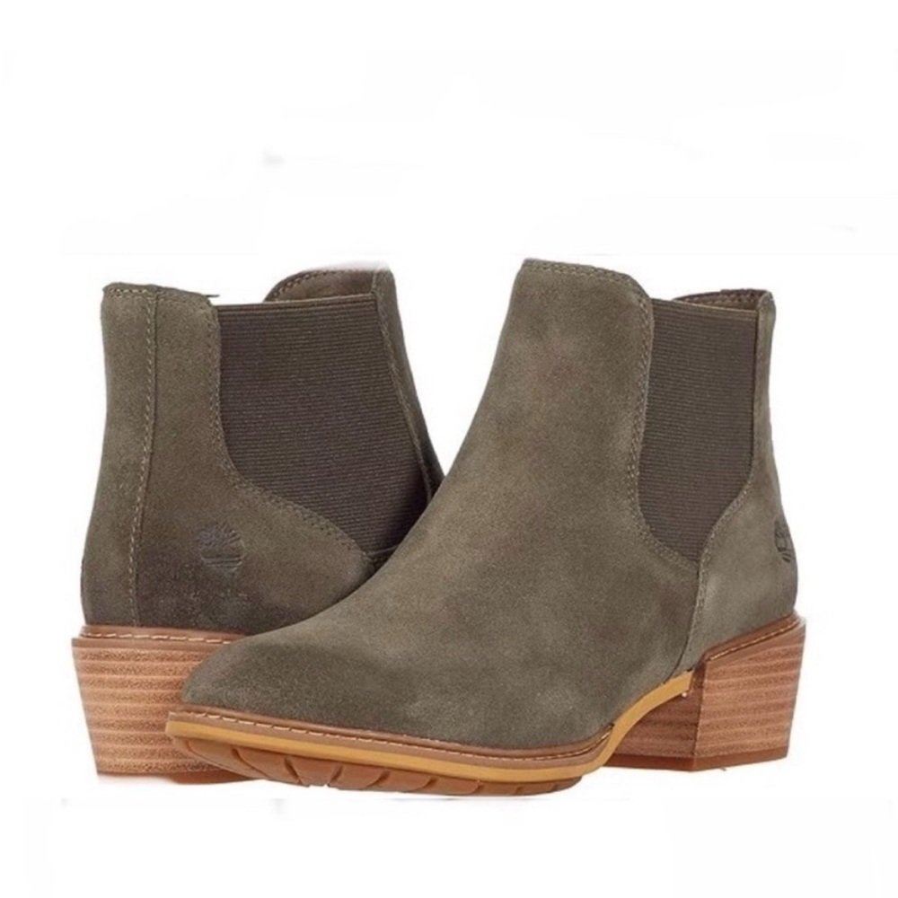 Timberland Sutherlin Bay Low Chelsea Ankle Booties Women's Olive Suede 10